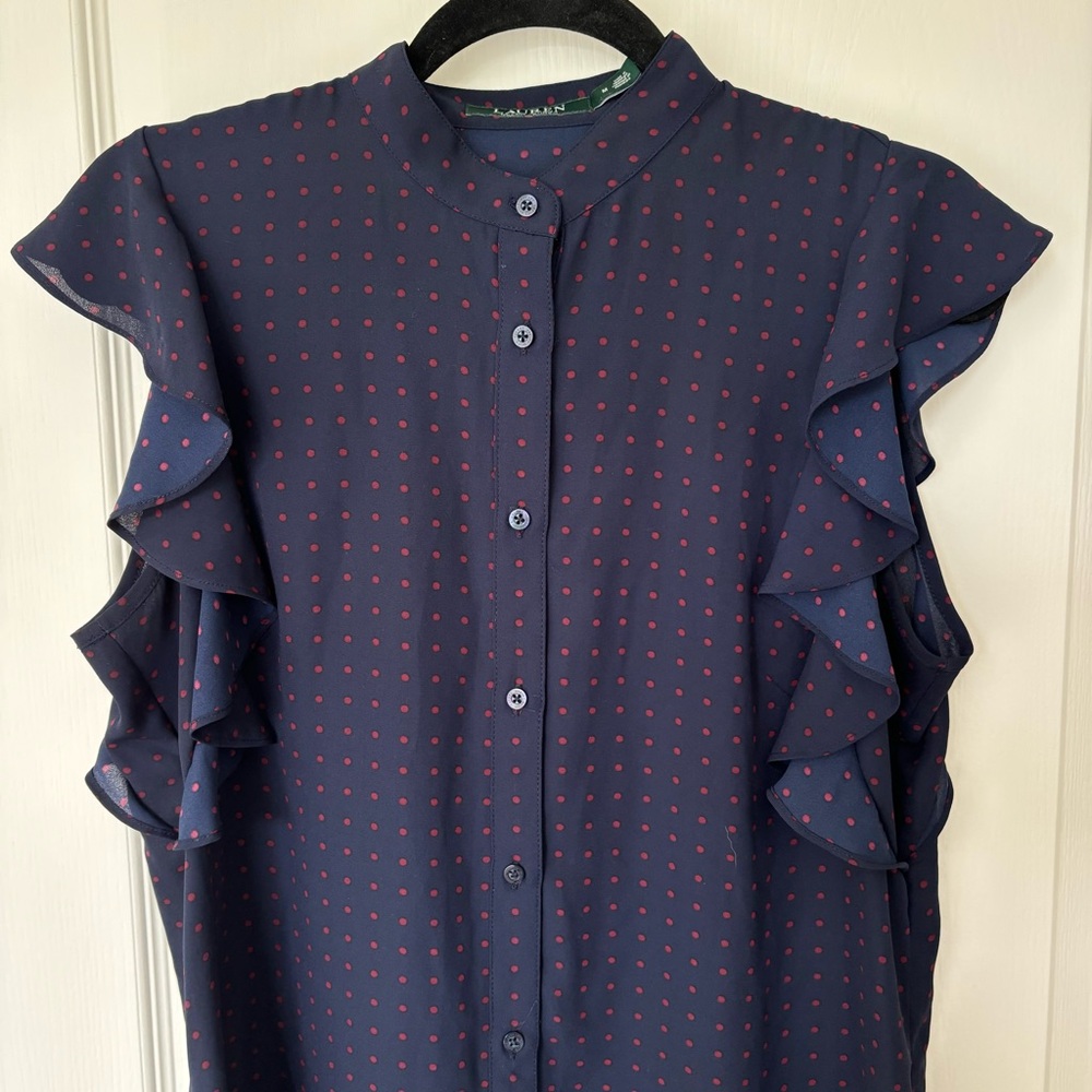 Ralph Lauren | Button Front Ruffle Sleeve Blouse - Size M